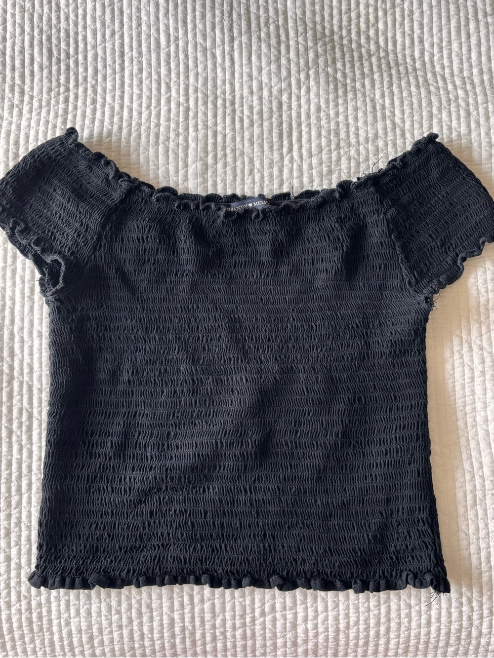 Brandy Melville Black Smocked Off-Shoulder Crop Top